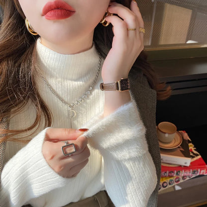 Turtleneck Winter Sweater Women Elegant Thicken Velvet Lined Warm Sueter Fleece Knitted Pullover Slim Top Jersey Jumper Knitwear