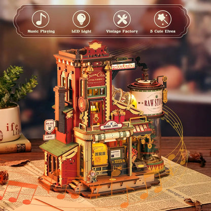 Robotime Rokr Wooden Music Box Christmas Dream Gift Factory 3D Wooden Puzzles Wooden Model Kits Build Best Gifts for Kids Adults