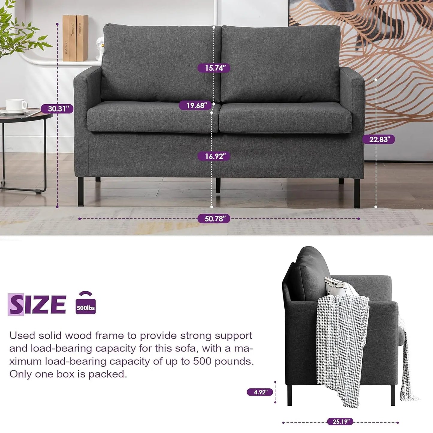 Modern Linen Fabric 2-Seater Mini Love Seat Sofa Couch 51" Width Customizable Small Living Room Upholstered Loveseat,Customized