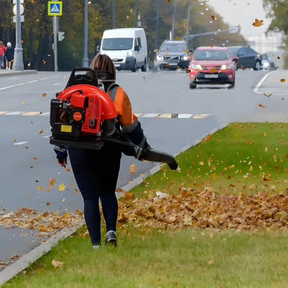 Backpack Leaf Blower, 63CC Gas Powered Leaf Blower, 665CFM 2-Stroke Snow Blower, Long Pipe, 1.7L Fuel Tank, Leaves Blower