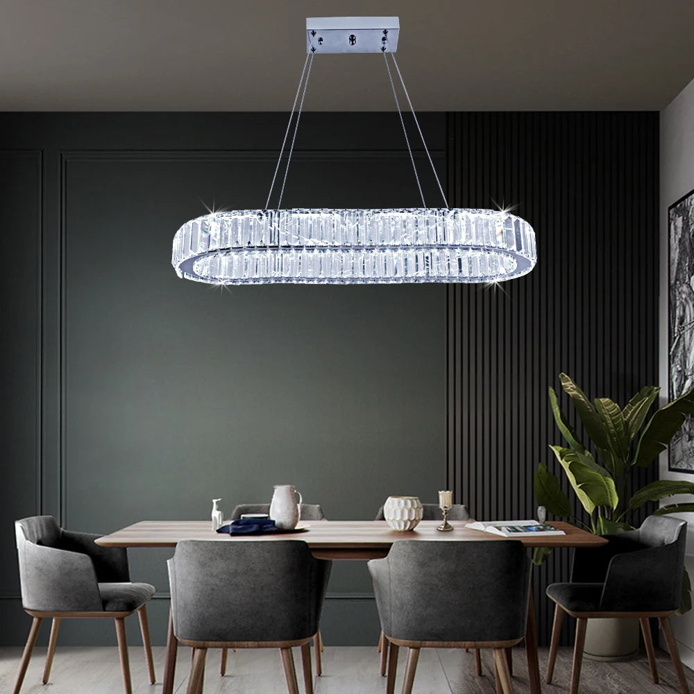 Led Oval Pendant Light Modern Kitchen Island Chandelier Hanging Ceiling Lamp Dining Table Living Room Crystal Decor Lutre Fixtur