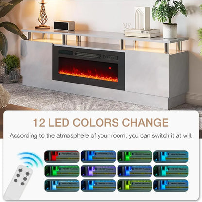 36" Electric Fireplace Integrated TV Stand - 70" 2-Tier Console for TVs up to 80", Ideal for Living Room Settings