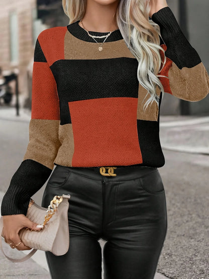 Melard Patchwork Colorful Pullover Knit Sweater Color Block Plaid Sweater LL256