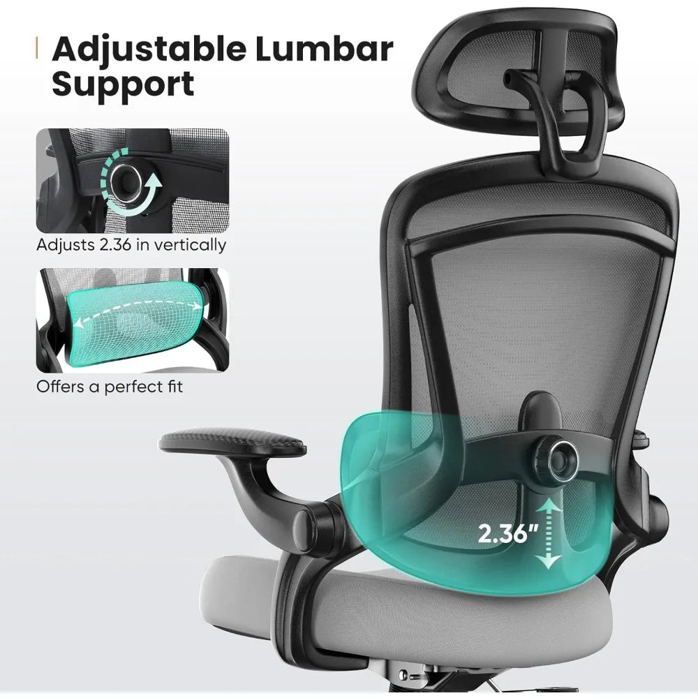 Ergonomic High-Back Mesh Office Chair with Adjustable Headrest and Lumbar Support for Comfortable Swivel Desk Use
