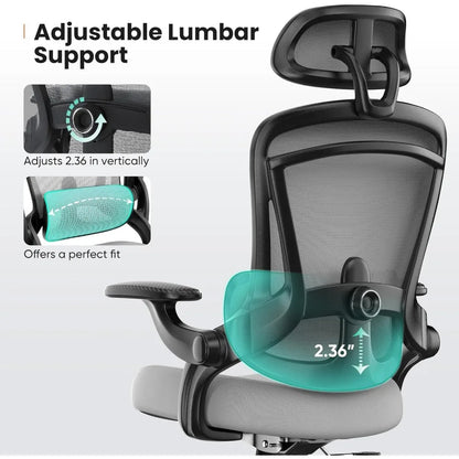 Ergonomic High-Back Mesh Office Chair with Adjustable Headrest and Lumbar Support for Comfortable Swivel Desk Use