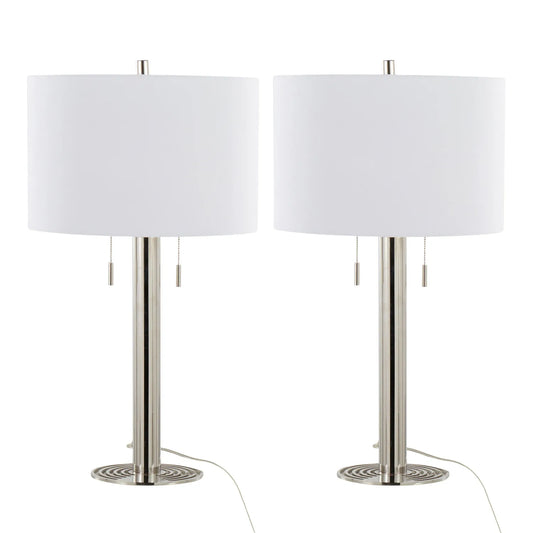 Master 29" Contemporary Metal Table Lamp in Polished Nickel and White Linen Shade from Grandview Gallery by LumiSource - Set of