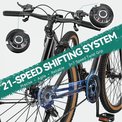 YITAHOME 26 Inch Mountain Bike for Men Women, 21-Speed Adult Bicycle, Double Disc Brake, Front Suspension Fork