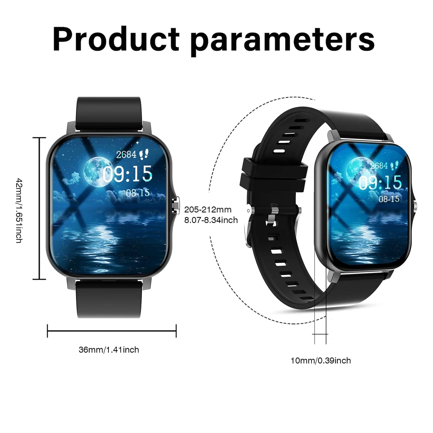 Smartwatch, Wireless Calling/dialing, Message Reminders, Multi-sport Mode, Music Playback, Suitable for IPhone/Android