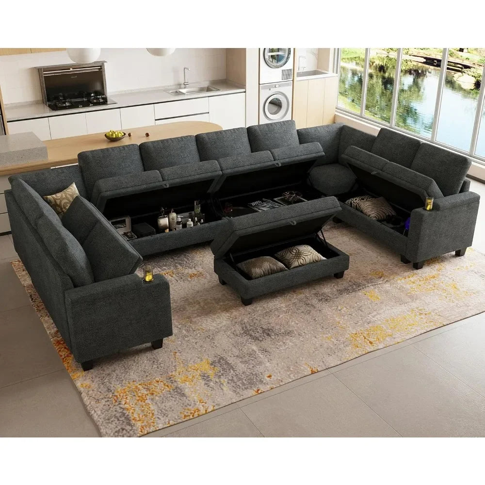 Oversized U Shaped Modular Sectional Couches for Living Room 10 Seater Modular Sofa Set with Storage Ottoman Large Sectional