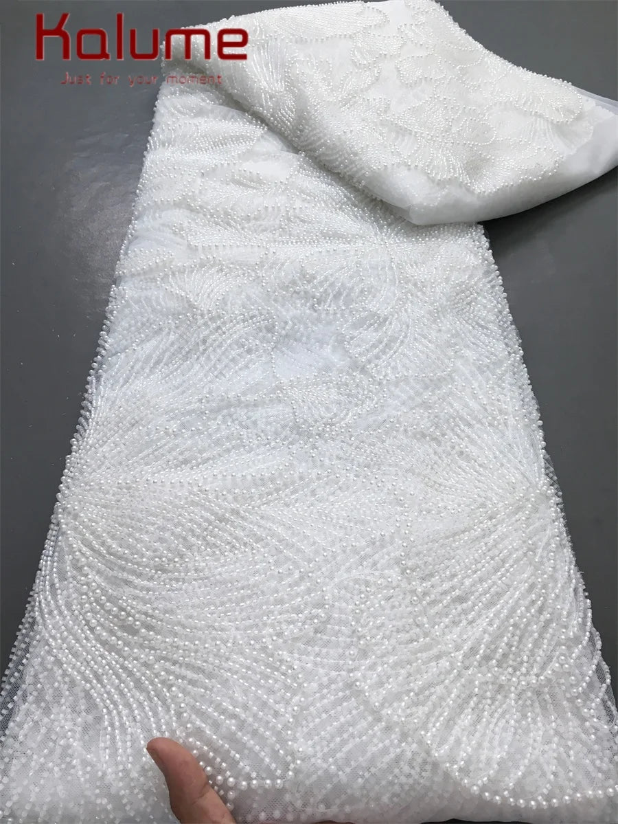 Kalume Lace 2025 African Beaded Tulle Lace Fabric Soft High Quality Mesh Net Lace Fabric with Sequins For Sewing Wedding F4500