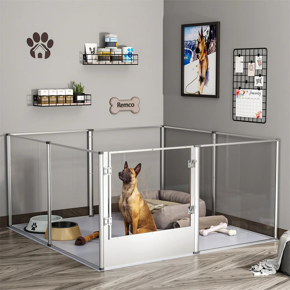 XXL Acrylic Dog Playpen Clear Exercise Enclosure Pet Animal Bunny Ferret Dog Cage Pet Whelping Box with Waterproof Fertility Pad