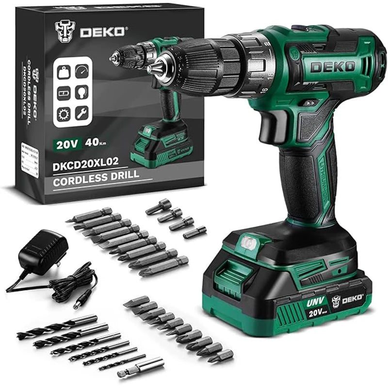 DEKO Cordless Drill 20V Electric Power Drill Set Drills Cordless with Battery and Charger Drill Driver Power Drill Cordless