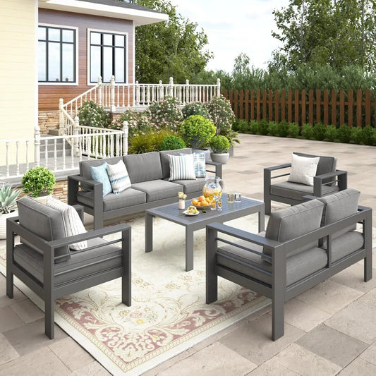 Outdoor Patio Sectional Set with Cushioned Seating for Conversation Area