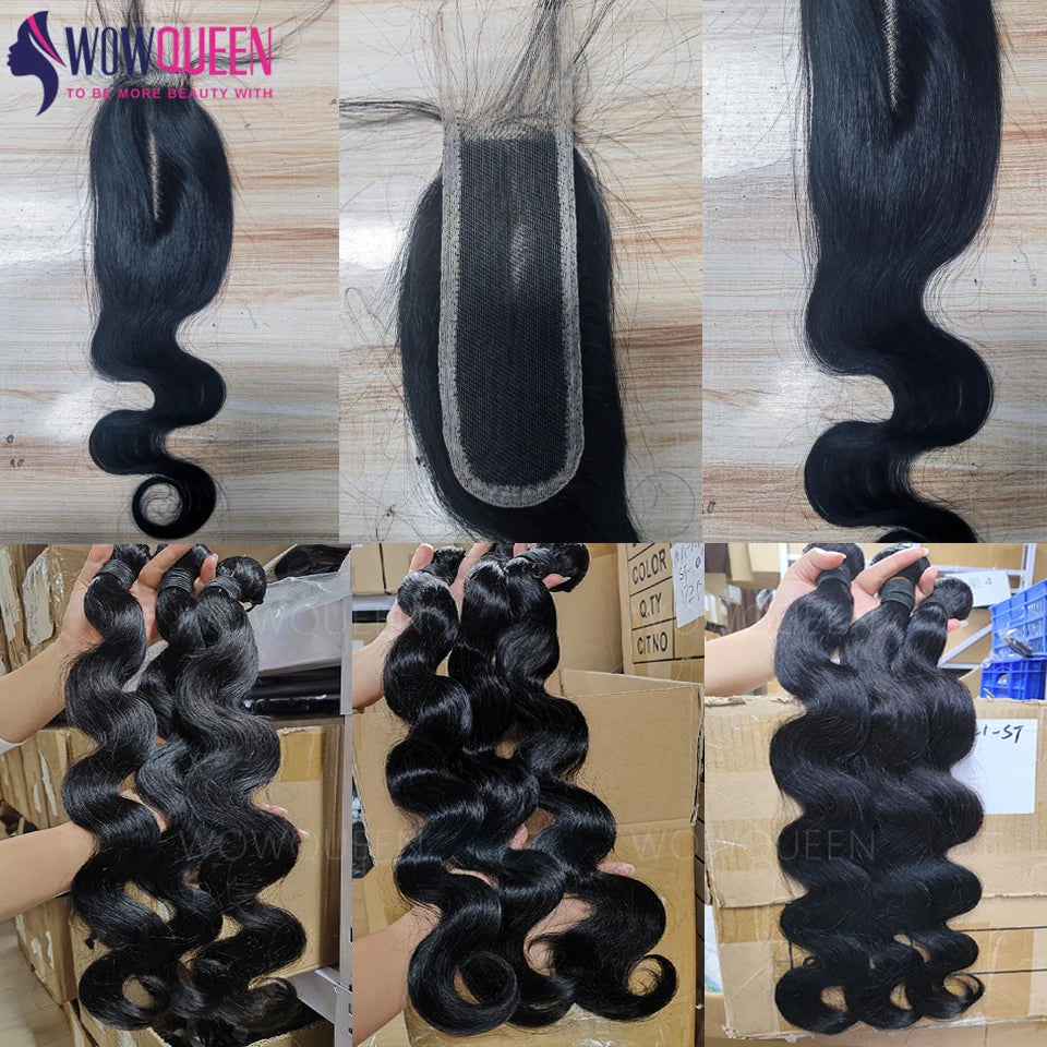 Body Wave Bundles With Closure 2x6 Brazilian Hair Weave 3/4 Bundles With Closure Natural Human Hair Bundles With Lace Closure
