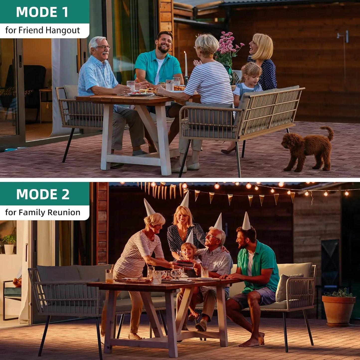 Outdoor L-Shaped Wicker Sofa Set with Cushions and Side Table, 5-Seater Patio Furniture for Backyard
