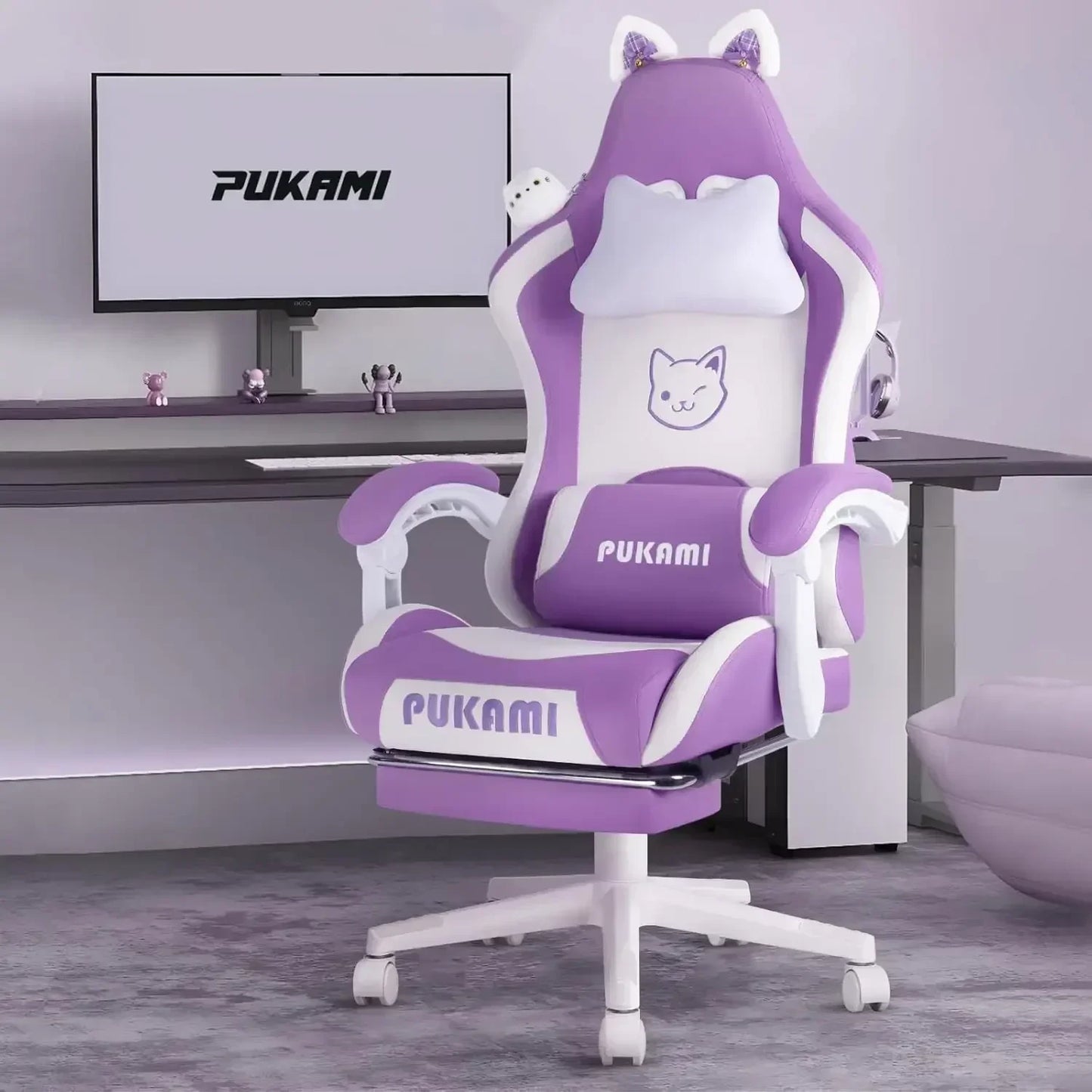 [New Arrival!Free Shipping!]Gaming Chair Cute with Cat Ears,Ergonomic Computer  for Girl  Footrest and Headrest,Comfort