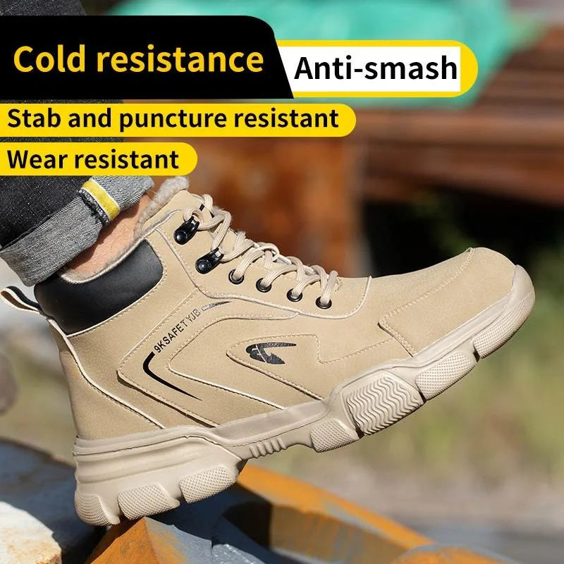 Men's Durable High-Top Steel Toe Safety Shoes, Slip-Resistant, Anti-Puncture, Anti-Crush, Suitable for Work, Industry, Construct