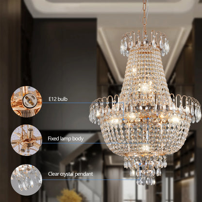 Luxury Gold Crystal Chandelier Elegant Dazzling K9 Crystals Ceiling Light for Living Room Dining Room Hallway-Gold