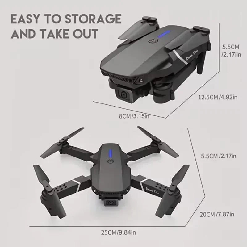 New E88 RC Drone 4K Professinal With 1080P Wide Angle Dual HD Camera,Foldable RC Helicopter WIFI FPV Height Hold Gifts Toys ﻿