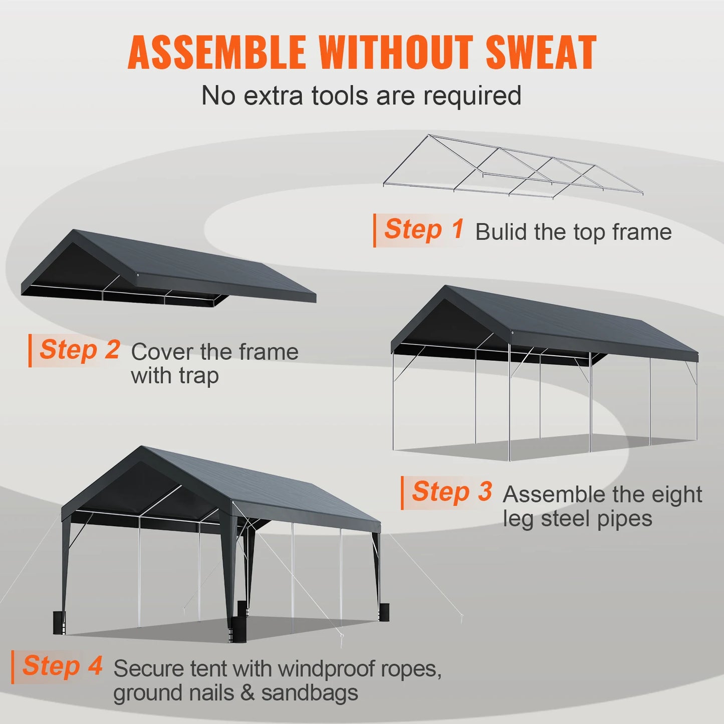 SucceBuy Carport 10x20ft Heavy Duty Car Canopy Garage with 8 Reinforced Poles and 4 Weight Bags UV Resistant Waterproof Tarp