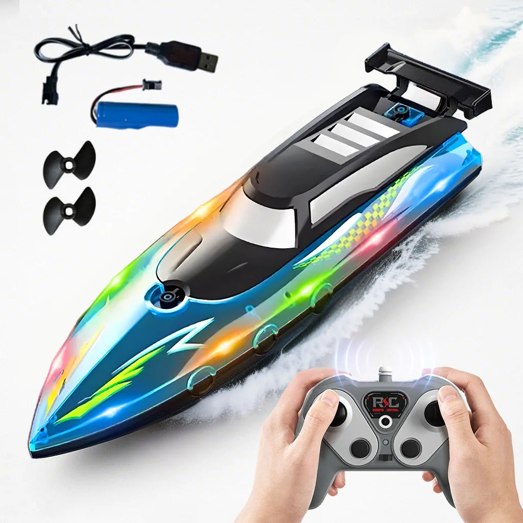 RC Boat with LED Light, 2.4GHz Full Proportional Remote Control Boat for Pool & Lake – 30 Min Run Time,Kids Toys & Birthday Gift
