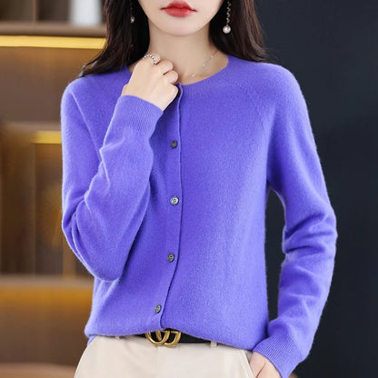 High-Grade Knit Sweater Crewneck Cardigan Coat Autumn And Winter New Middle-Aged And Elderly Women's Fashion ZD060
