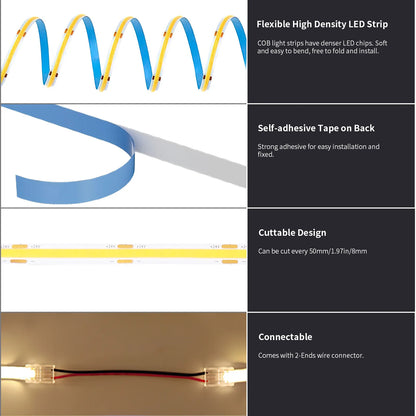 COB LED Strip Light 6m 324led/m Warm/Natural/Cold White High CRI 90+ with RF Remote Light Strip Flexible for Bedroom Kitchen