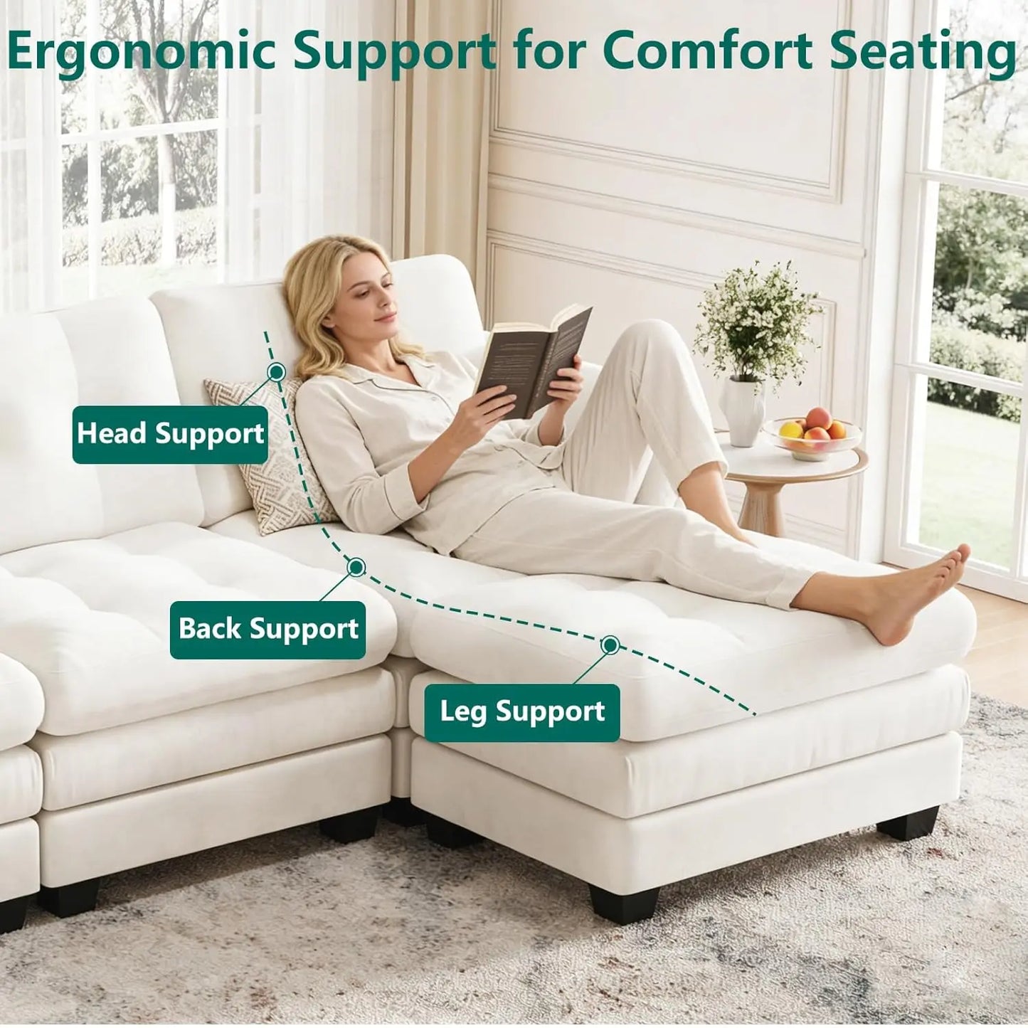 Modular Sectional U Shaped Sofa Couches for Living Room, Cloud Couch with Movable Ottoman, Comfy Chenille Sofa , Customized