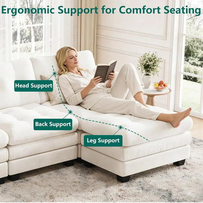 Modular Sectional U Shaped Sofa Couches for Living Room, Cloud Couch with Movable Ottoman, Comfy Chenille Sofa , Customized