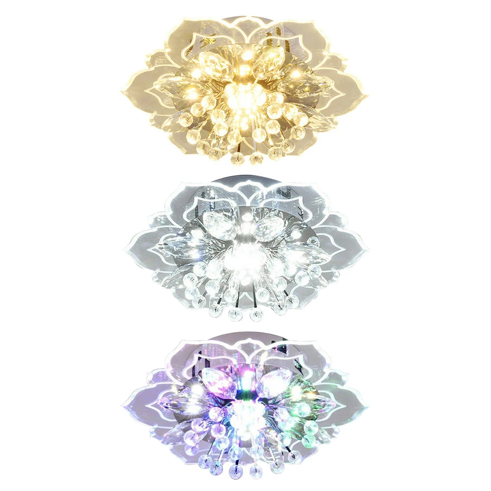 Modern 9W LED Crystal Chandelier Pendant Flower Shape Lamp Interior Hallway Bedroom Decoration Lighting Lights