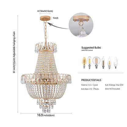 Luxury Gold Crystal Chandelier Elegant Dazzling K9 Crystals Ceiling Light for Living Room Dining Room Hallway-Gold