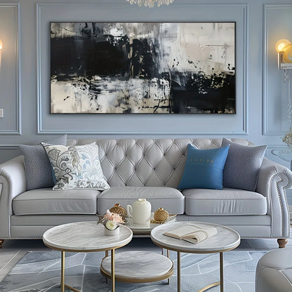 1.5 inch solid wood frame, abstract canvas mural, black and gray wall decoration, large frame, can be hung directly