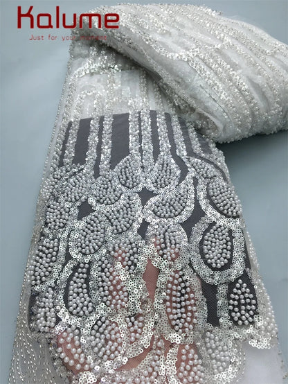 Kalume Lace 2025 African Beaded Tulle Lace Fabric Soft High Quality Mesh Net Lace Fabric with Sequins For Sewing Wedding F4500