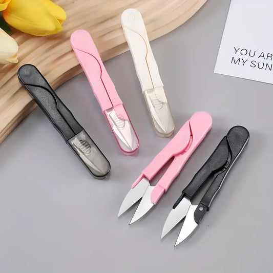 2-piece set - U-shaped scissors with safety handle - durable plastic thread and embroidery scissors for precise cutting, ideal V