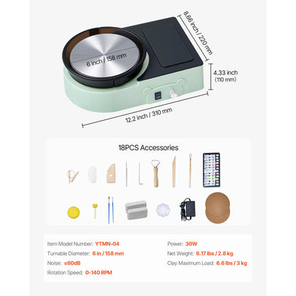 SucceBuy 3/6 inch Mini Pottery Wheel Turntable Forward Reverse Rotation Adjustable Speed Electric Clay Wheel for Kids and Adults