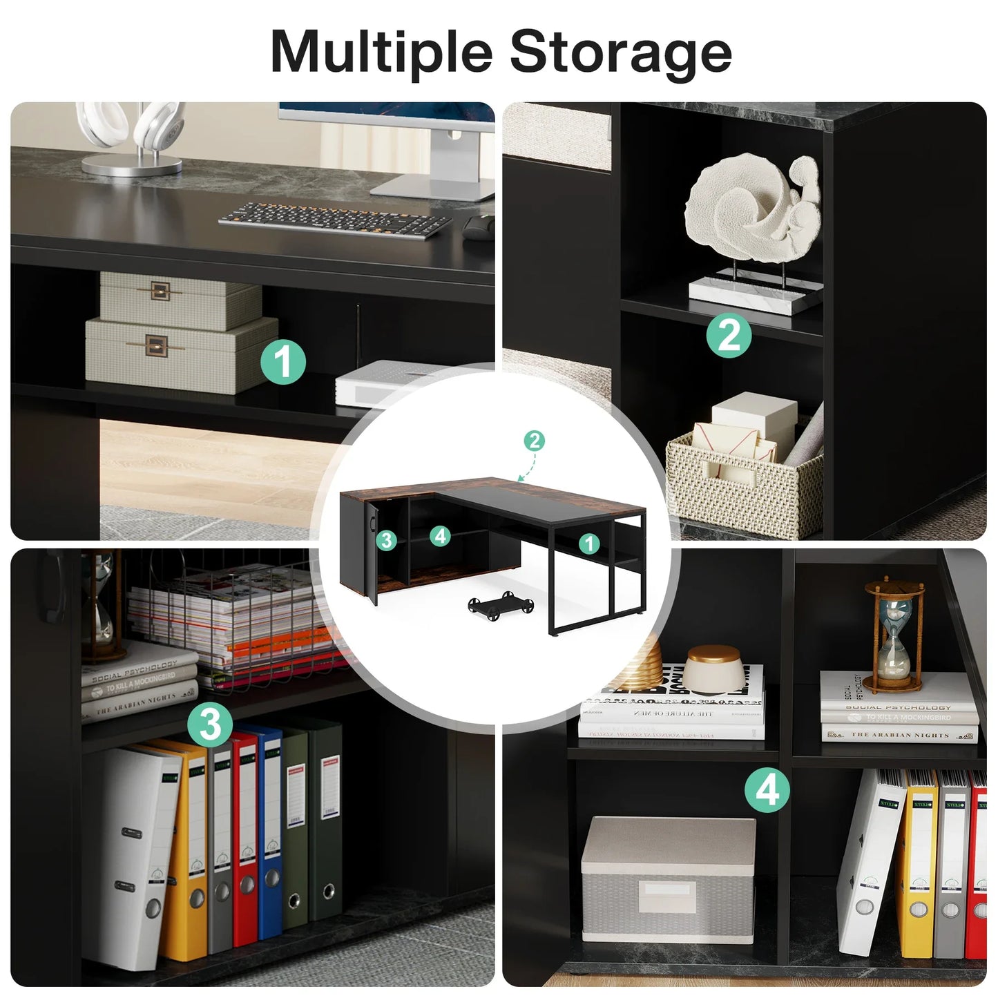 Tribesigns 71 inch Executive Desk, L Shaped Desk with Cabinet Storage, Executive Office Desk with Shelves, Business Furniture