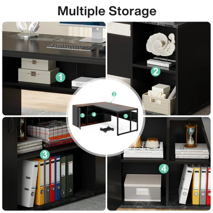 Tribesigns 71 inch Executive Desk, L Shaped Desk with Cabinet Storage, Executive Office Desk with Shelves, Business Furniture