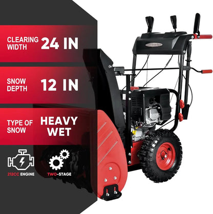 Customizable Gas Snow Blower 24-Inch 2-Stage Self-Propelled 212cc Engine Gas Powered with Electric Start, LED Light