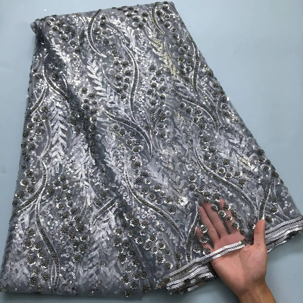 SJD LACE French Mesh Bridal Lace Fabric Beads African Sequins Lace 2025 Hot Sale Nigerian Beads For Women Wedding Dress Sew 3803