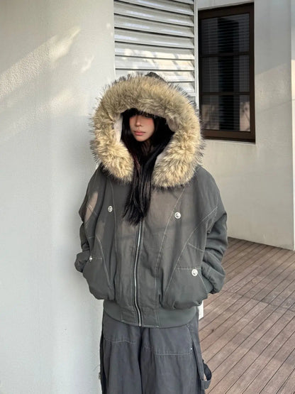 2000s Aesthetic Black Elegant Jacket Woman 2025 Winter Y2k Zip Up Hooded Design Harajuku Coat Female Loose Casual Chic Outfits