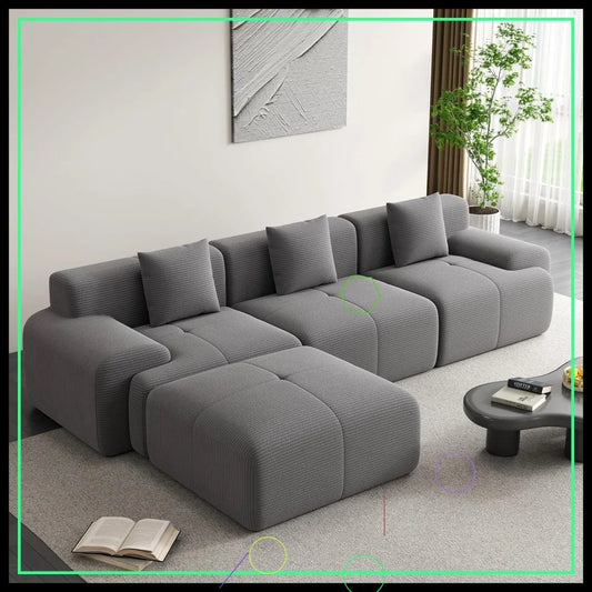 120" Modular L-Shape Sofa, Deep Seat Cloud Couch with Memory Foam, Corduroy Fabric, No Assembly Required (Dark Grey)