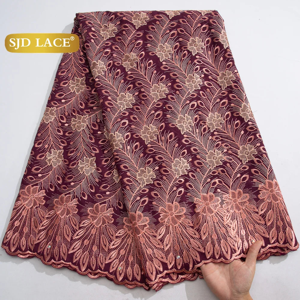 SJD LACE African Nigerian Cotton Lace Fabrics 5 Yards 2025 High Quality Swiss Cotton Lace for Sewing Party Women DIY Dress 4325