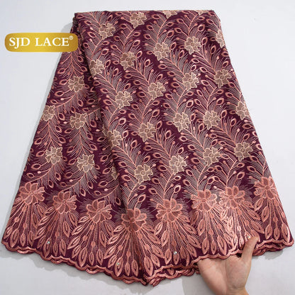 SJD LACE African Nigerian Cotton Lace Fabrics 5 Yards 2025 High Quality Swiss Cotton Lace for Sewing Party Women DIY Dress 4325