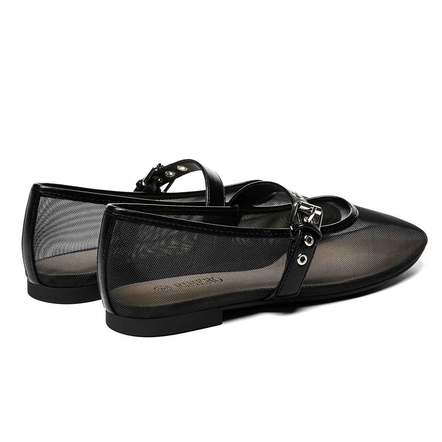 Mesh Ballet Flats for Women Square Toe Buckle Strap Mary Jane Flats Comfortable Casual Ballerina Shoes