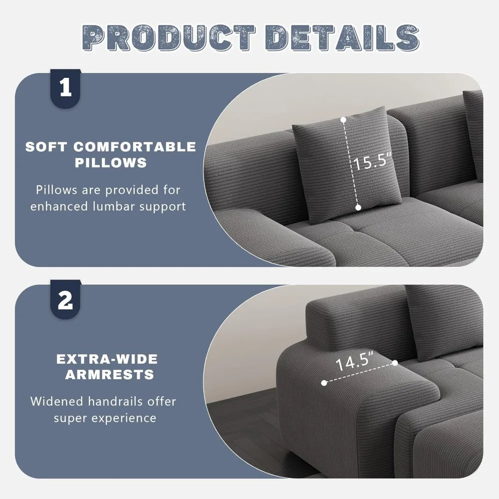 120" Modular L-Shape Sofa, Deep Seat Cloud Couch with Memory Foam, Corduroy Fabric, No Assembly Required (Dark Grey)