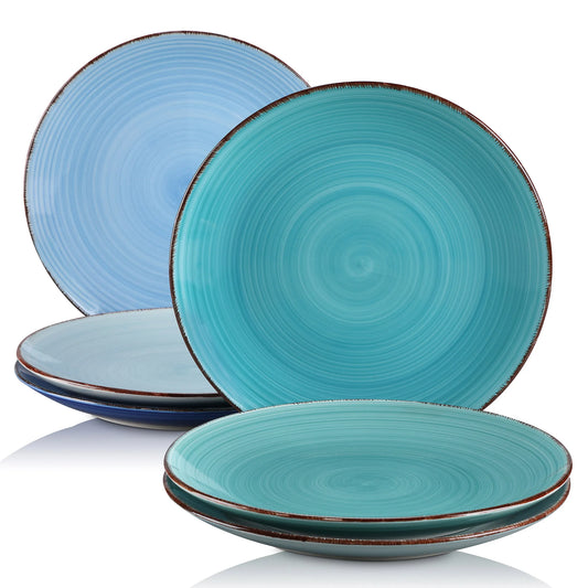 vancasso Bonita Blue 10.4 inch Dinner Plate Set of 6, Handpainted Big Plate Set in Rustic Look, 26.5cm Serving Plate for Dinner/
