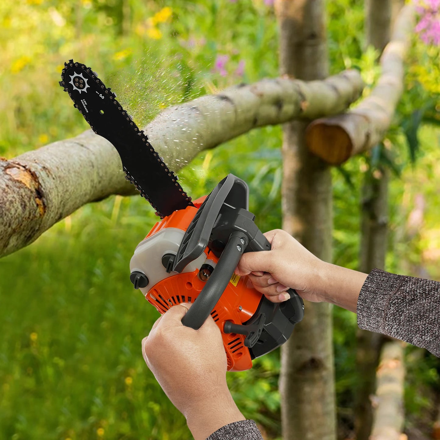 12in Top Handle Chainsaw, 2-Stroke 25.4CC Gasoline Powered Chain Saw for Tree Pruning
