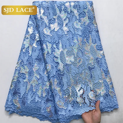 SJD LACE Nigerian Sequins Water Soluble Lace Fabrics 2025 High Quality African 5Yards Guipure Cord Lace for Women Dress Sew 4046
