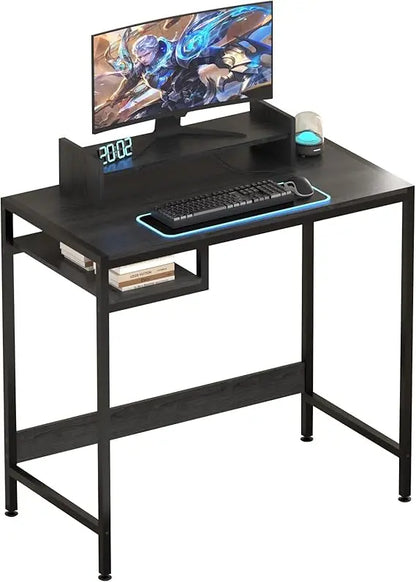 Gaming/Computer Desk - 47” Home Office Small Desk with Monitor Stand, Rustic Writing Desk for 2 Monitors, Adjustable Storage Spa