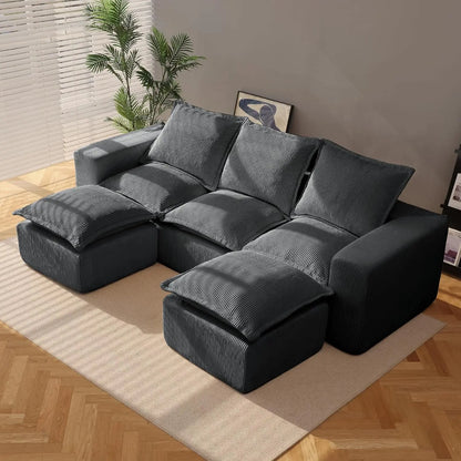 107" Boneless Comfortable Couch with Chaise, U Shaped Modular Sectional Couches for Living Room, Black Corduroy, Customized
